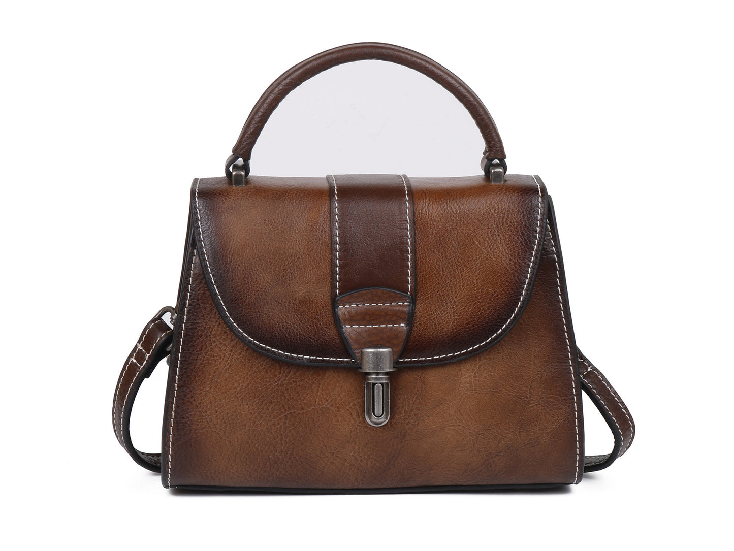 Top Layer Cowhide Fashion Small Bag Retro Style Rubbed Color