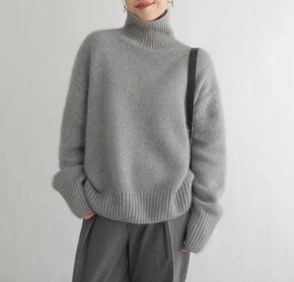 Damen Minimalistischer Rollkragenpullover aus Wolle, dick, locker, gestrickt, im Idle-Stil