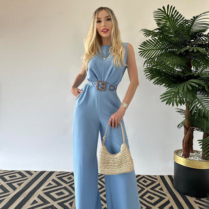 Women's Fashion Elegance Sleeveless High Waist Loose Wide Legs Jumpsuit