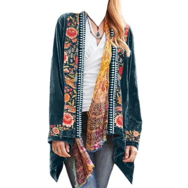 Strickjacke im Bohemian-Blumen-Print