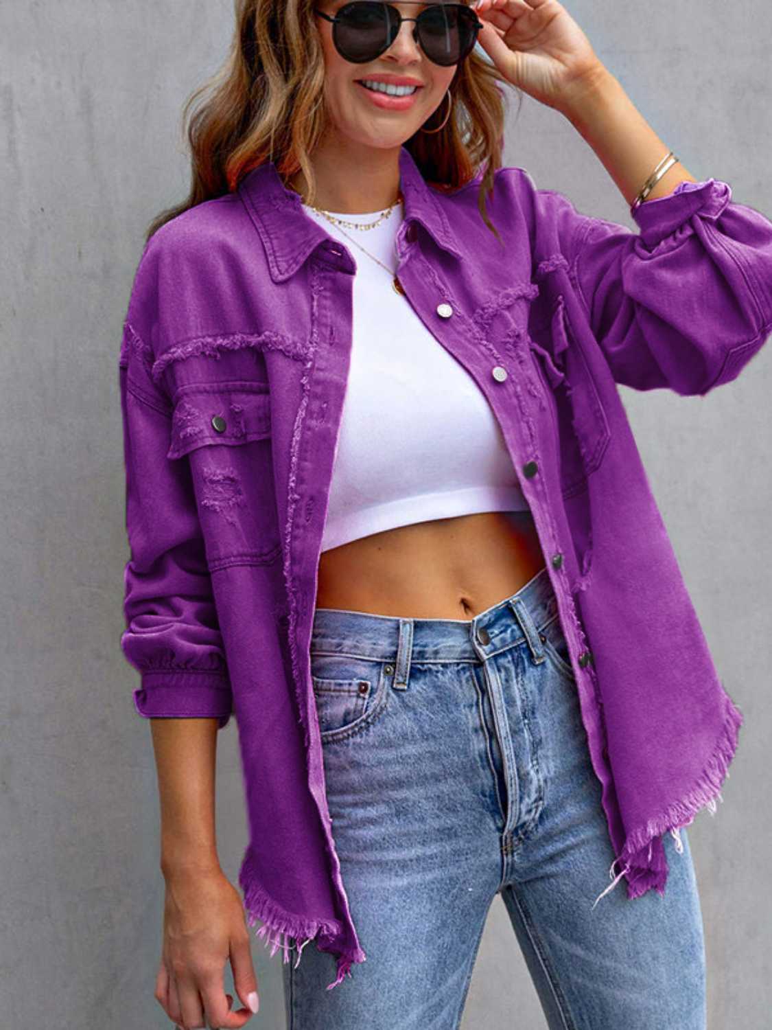 Distressed Drop Shoulder Denim Jacket