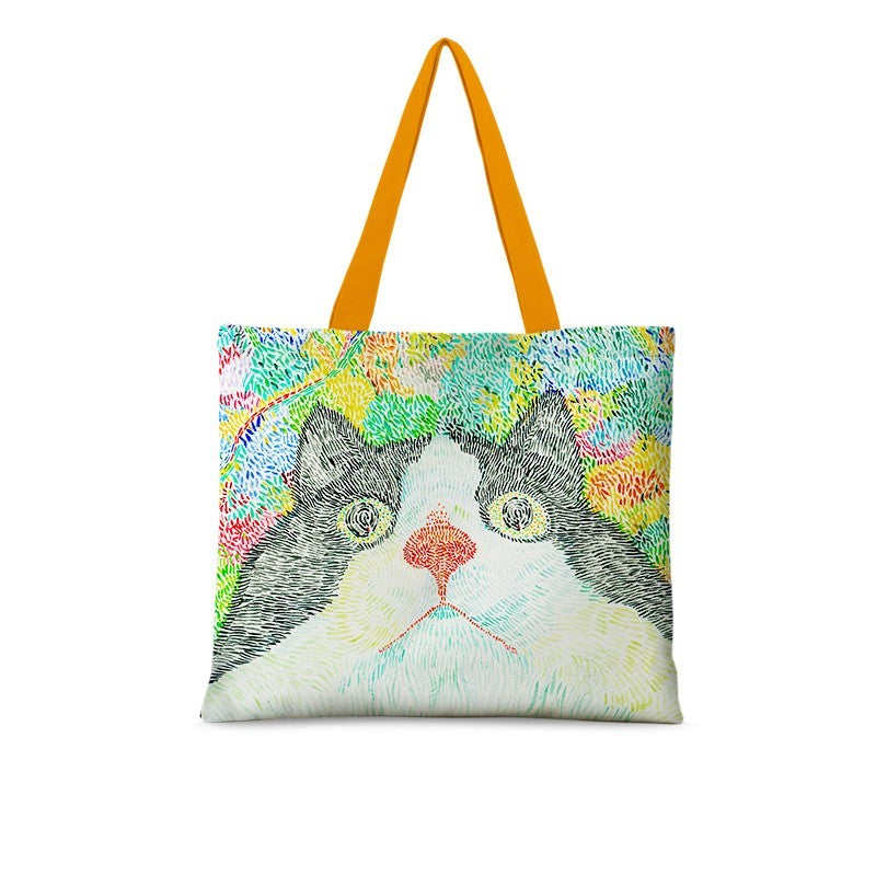 Bolso de hombro con ilustración de gato, bolso de lona de gran capacidad