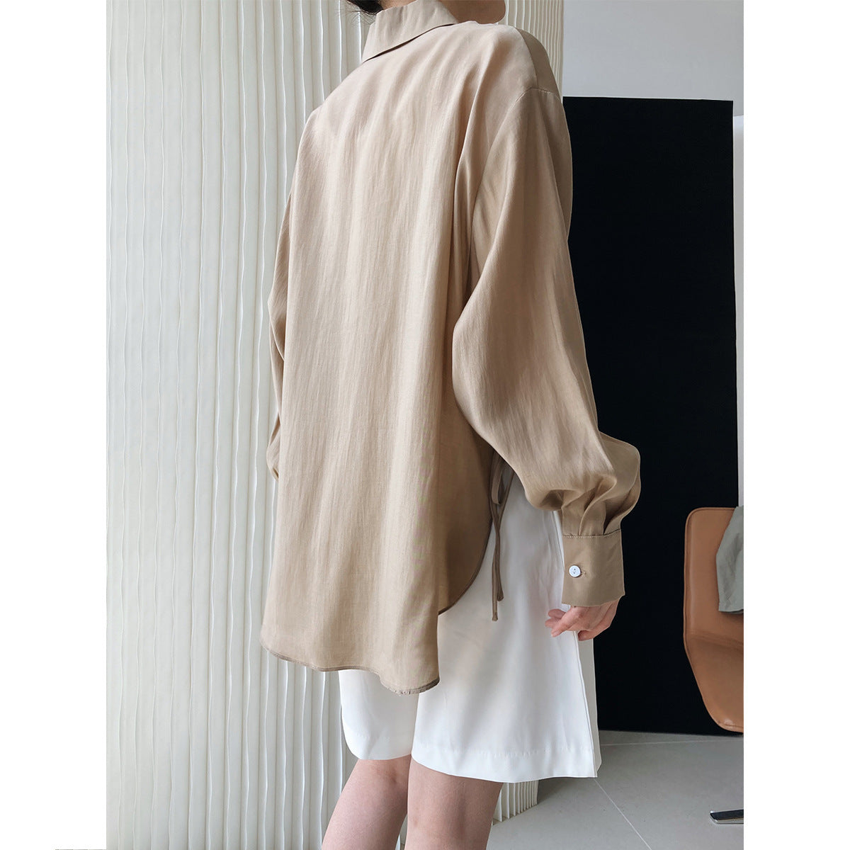 Thin Tencel Shirt With Hem Tie Loose And Lazy Casual Sunscreen Shirt Jacket Women