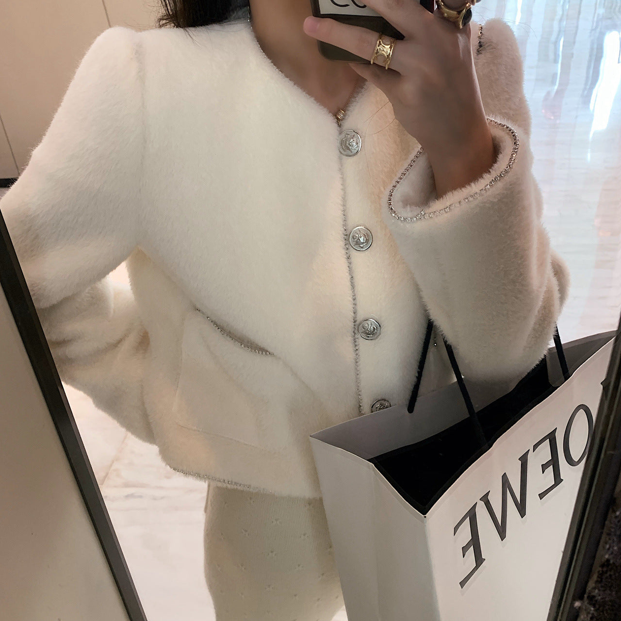 Women's short white mink velvet coat autumn and winter