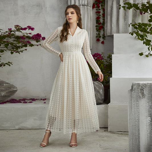 Vestido de solapa blanco de moda para mujer