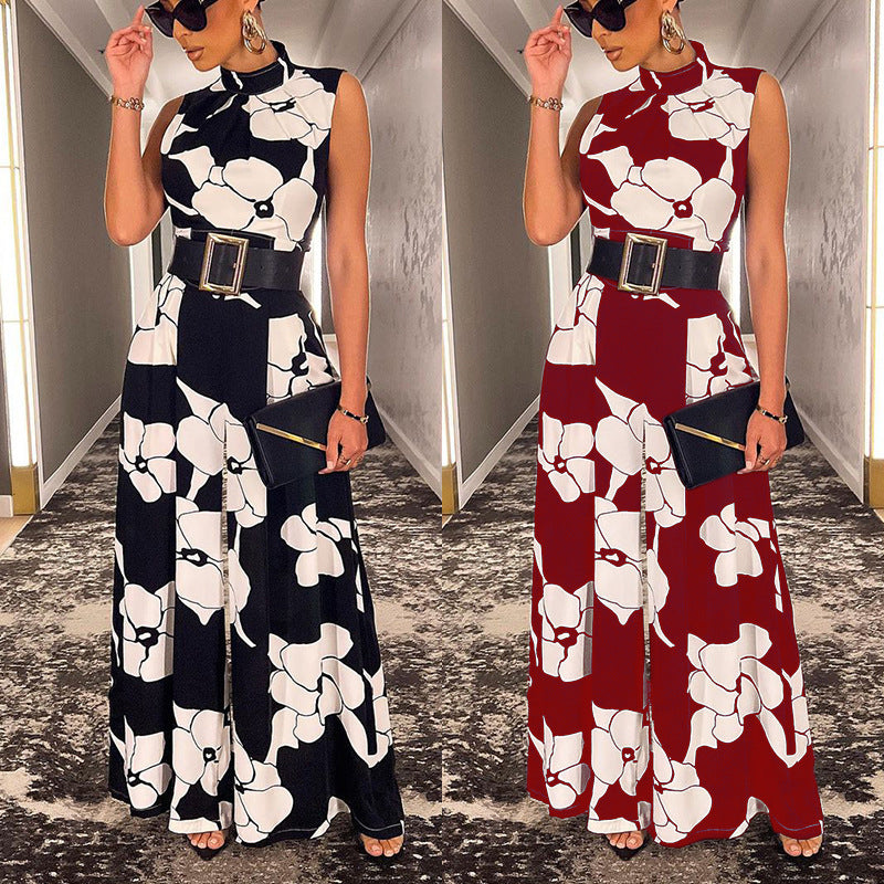 Ärmelloser, eleganter, schmal geschnittener Jumpsuit mit Print für Damen