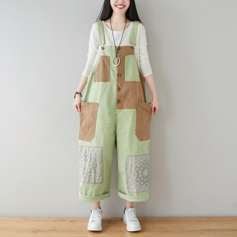 Women's Art Loose Washed White Denim Overalls