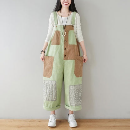 Women's Art Loose Washed White Denim Overalls