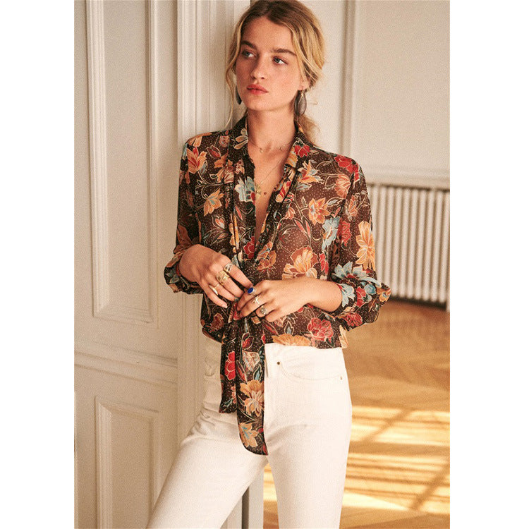 Camisa romántica retro francesa con flores