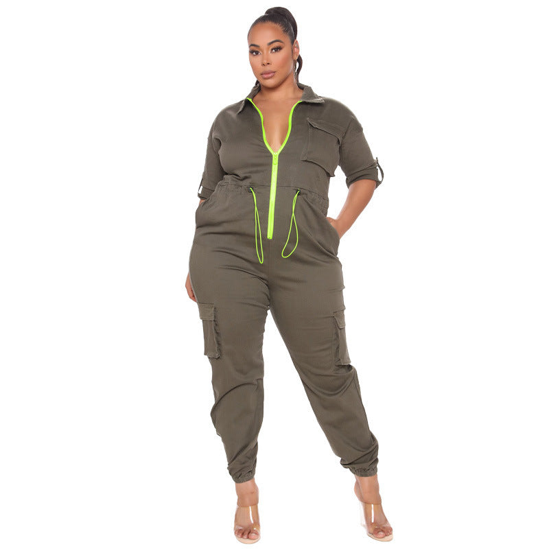 Wash Water Long Sleeve Closed Waist Trousers Cross-border Large Size Jumpsuit