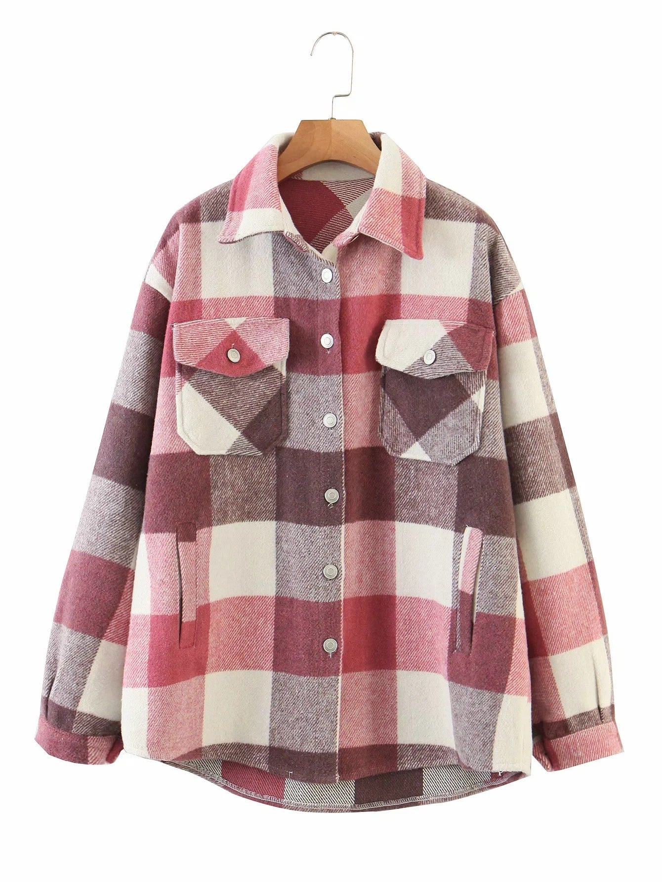 Camisa a cuadros informal para mujer, abrigo de tweed con botones y bolsillos, chaqueta femenina