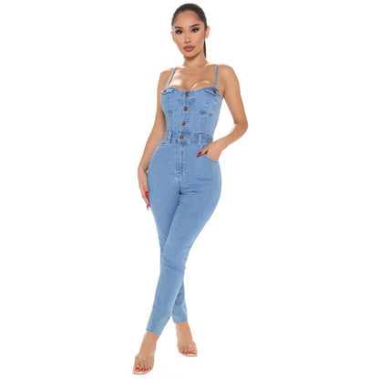 Mono vaquero elástico alto para mujer estilo informal de discoteca para verano