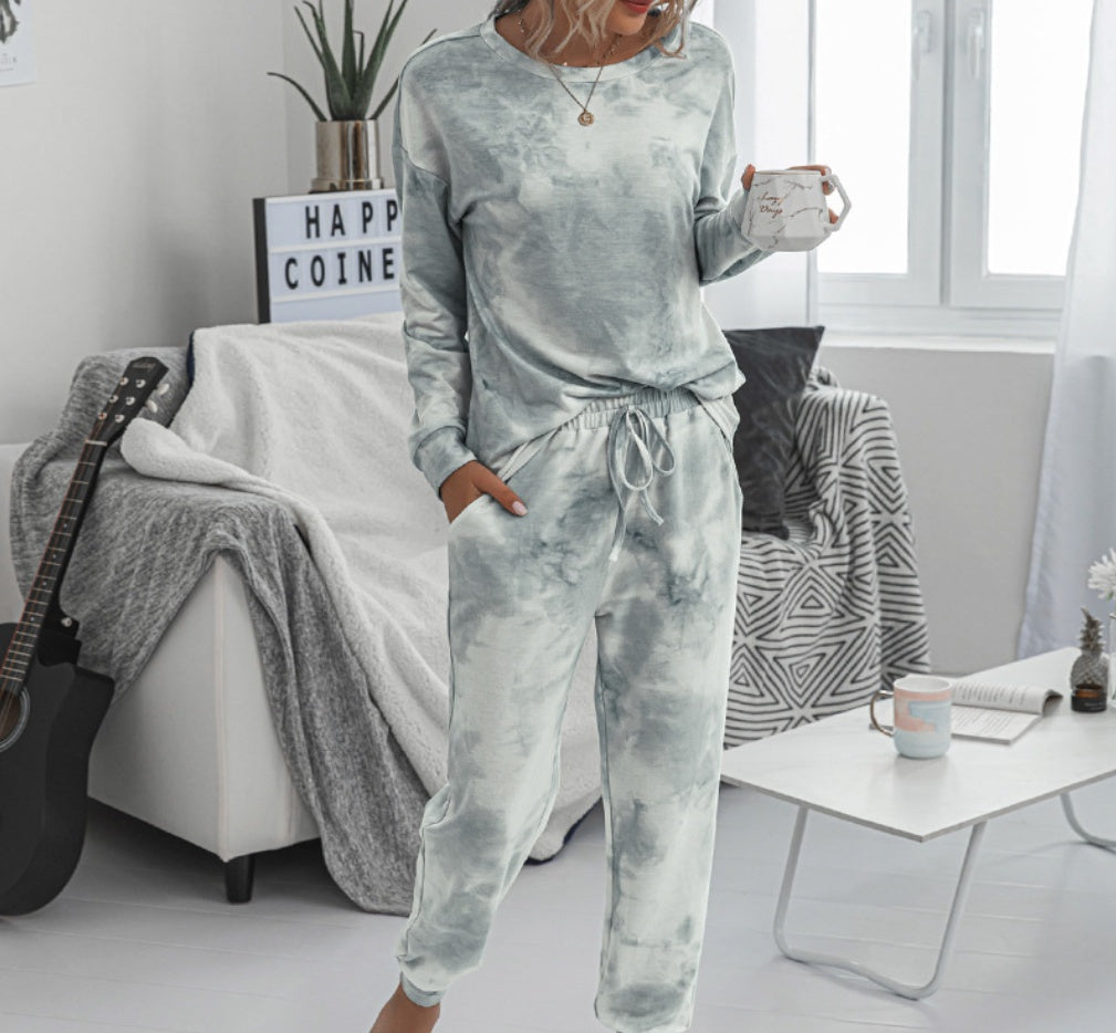 Tie-dye printed long-sleeved trousers home service