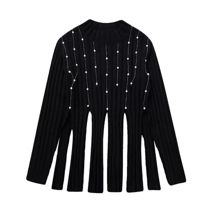 Women's Fashionable Pearl Decorated Tassel Sweater