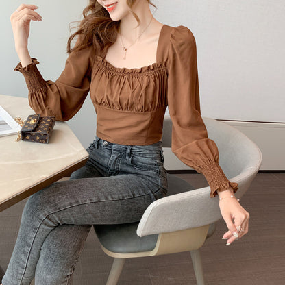 Women's New French Vintage Square Neck Chiffon Shirt