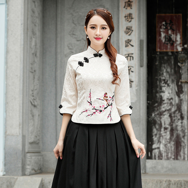 Women's Chinese Style Embroidered Floral Cheongsam Top