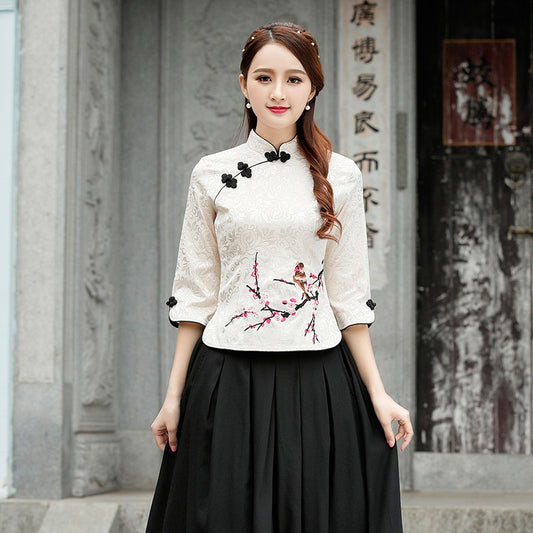 Women's Chinese Style Embroidered Floral Cheongsam Top