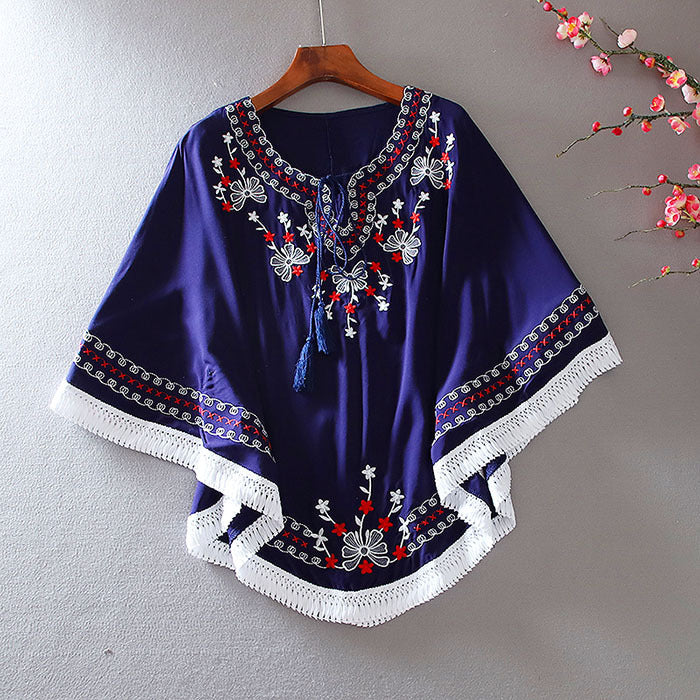 Thin Plus Size Cape Bat Sleeve Heavy Embroidery Flower