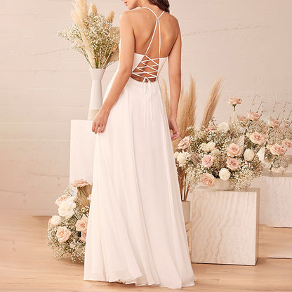 Chiffon Spaghetti Straps Sleeveless Split Long Dress