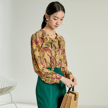 Women's Floral Loose Print Retro Hong Kong Style Floral Shirt