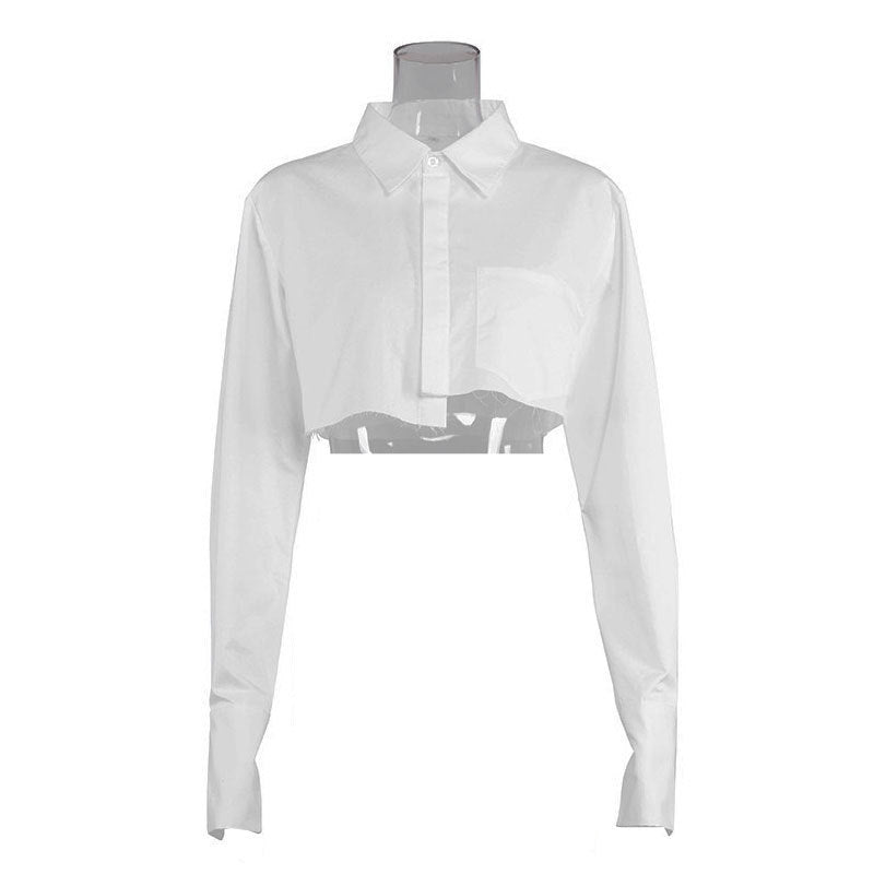 Cotton Long-Sleeved Short White Shirt Sexy Women's Top