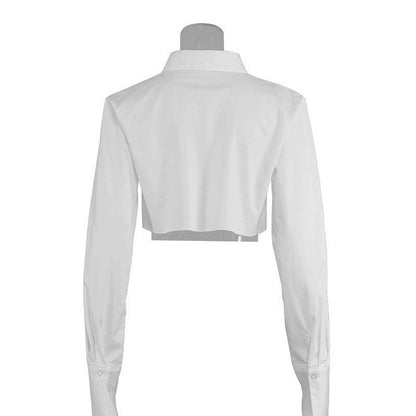 Cotton Long-Sleeved Short White Shirt Sexy Women's Top