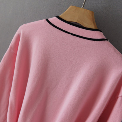 Chaqueta de punto de manga larga rosa Cárdigan informal para combinar