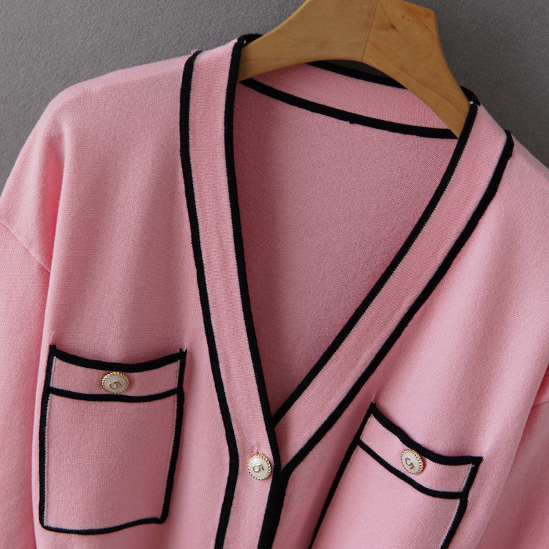 Chaqueta de punto de manga larga rosa Cárdigan informal para combinar