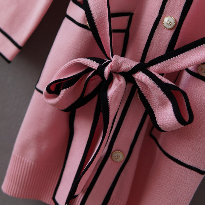 Chaqueta de punto de manga larga rosa Cárdigan informal para combinar