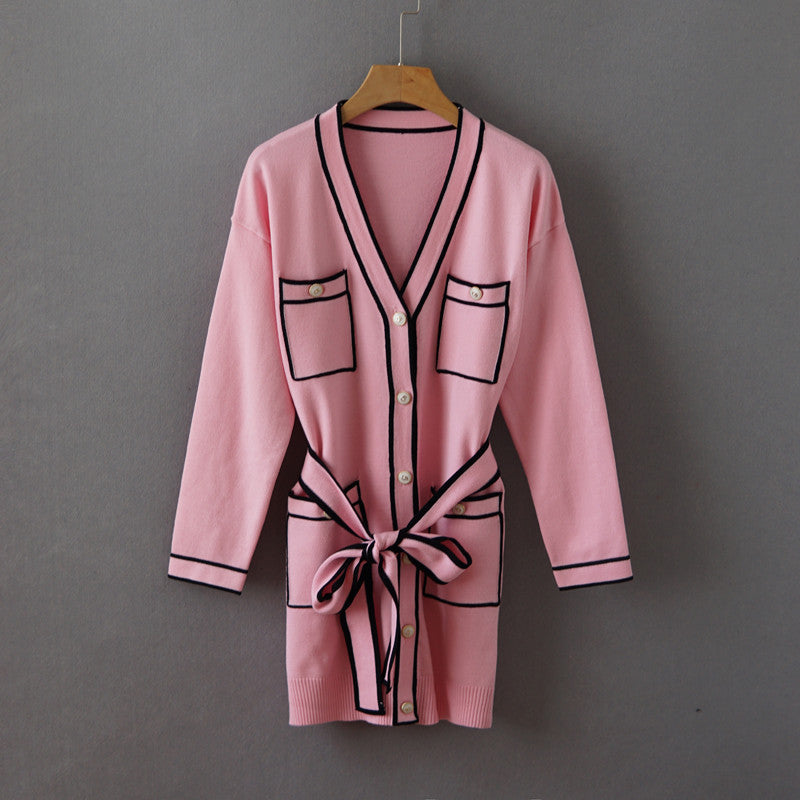 Chaqueta de punto de manga larga rosa Cárdigan informal para combinar