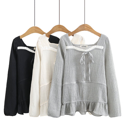 Women's Korean Style Loose Color Matching Long-Sleeved Bottoming Shirt Shirt