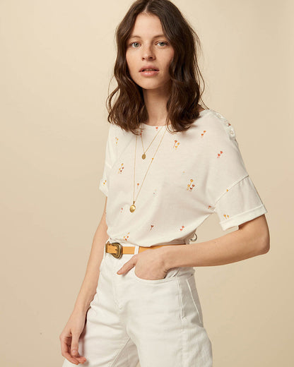 Cream Short Sleeve Little Flower T-Shirt