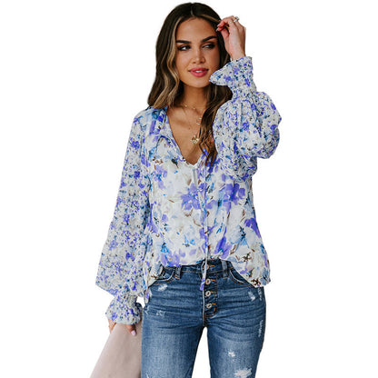 Camisa de manga larga para mujer Camisa holgada con estampado floral a la moda para mujer