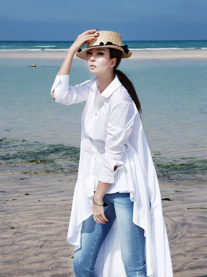 Women's New Fashion Irregular Long Shirt And Belt