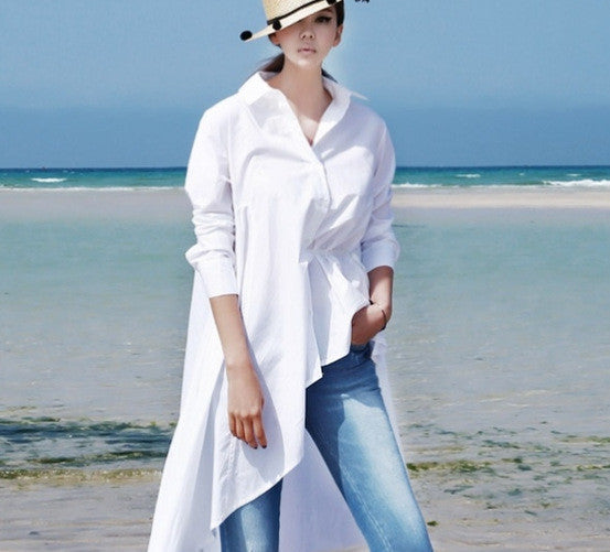 Women's New Fashion Irregular Long Shirt And Belt