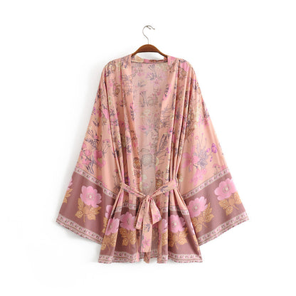 Kimono mit Gürtel im neuen Stil mit Aufdruck für Damen