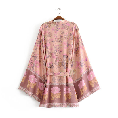 Kimono mit Gürtel im neuen Stil mit Aufdruck für Damen