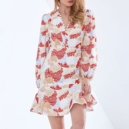 Vestido de verano ajustado con volantes y estampado TWOTWINSTYLE para mujer