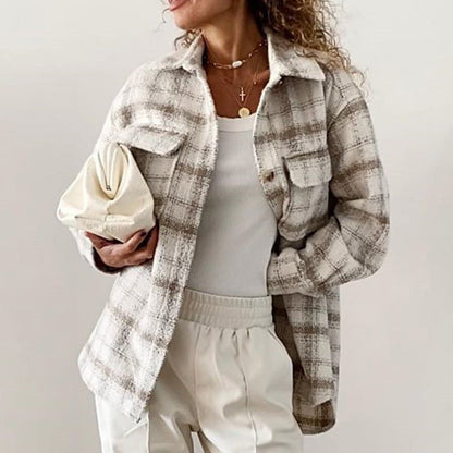 Women's Coarse Woolen Loose Long Plaid Coat