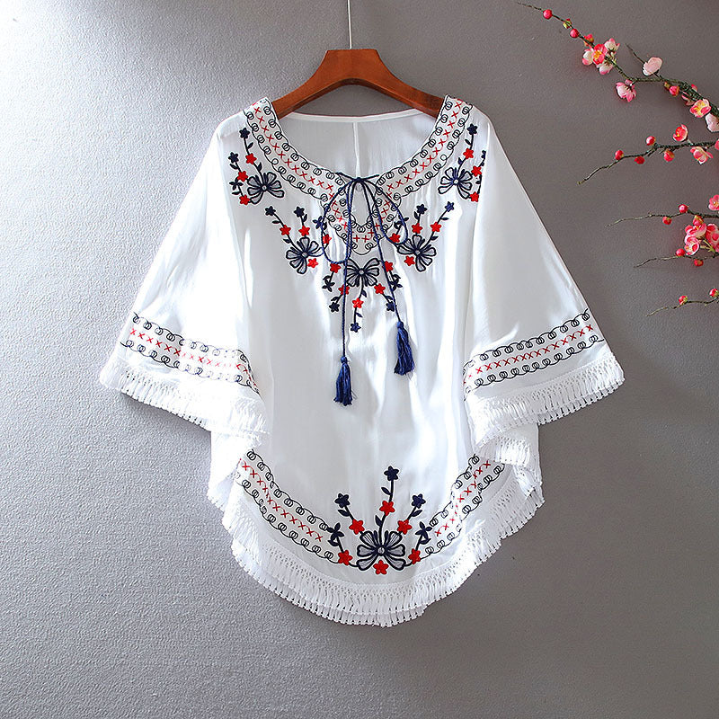 Thin Plus Size Cape Bat Sleeve Heavy Embroidery Flower