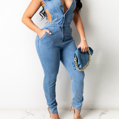 Women's Fashion Denim Slim Fit Bodysuit