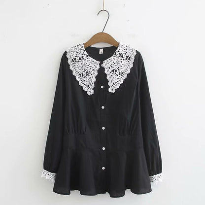 Blusa coreana retro con cuello de muñeca y camisa de cintura pequeña 