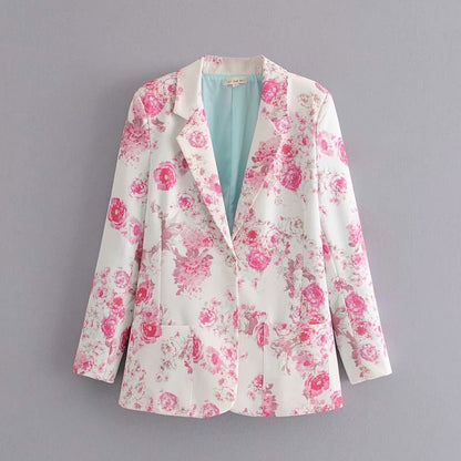 Anzugjacke mit Rosen-Blumenmuster 