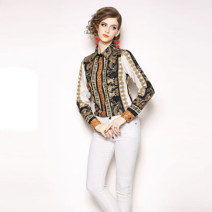 Fashion print all-match slim shirt