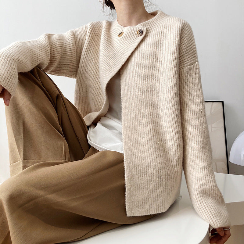 A loose-fitting sweater coat