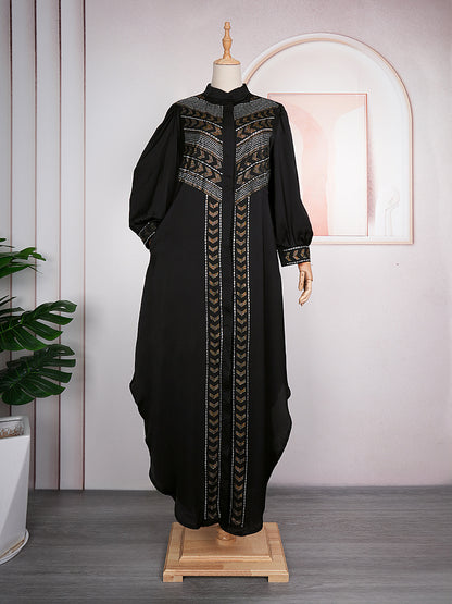 Vestido tipo cárdigan con cuentas africanas y túnica negra con diamantes de imitación para mujer, talla grande