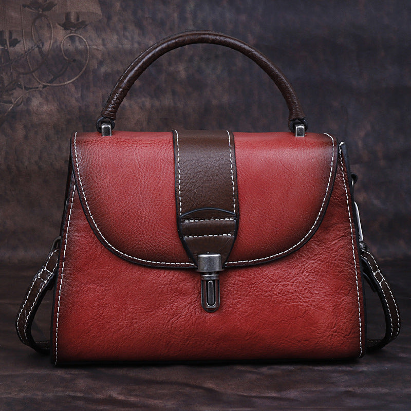 Top Layer Cowhide Fashion Small Bag Retro Style Rubbed Color