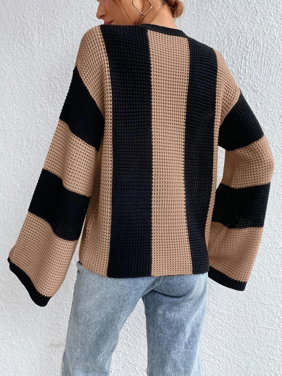 Gestreifter Strickpullover mit Rundhalsausschnitt für Damen