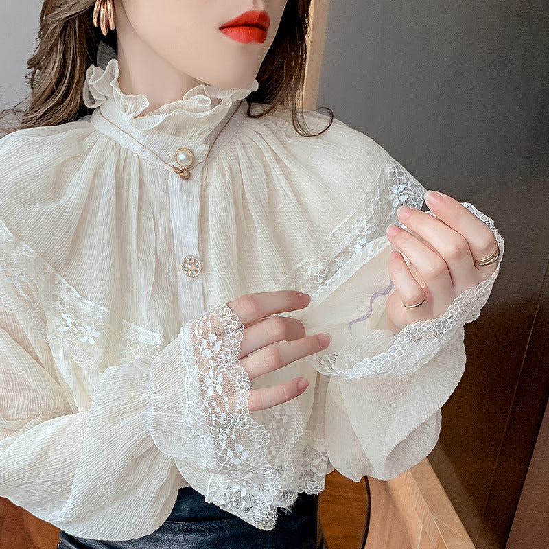 Camisa de encaje estilo occidental con botones elegantes y temperamento para mujer