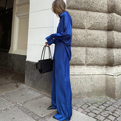 Conjunto de dos piezas de camisa y pantalón azul Dinklein para mujer